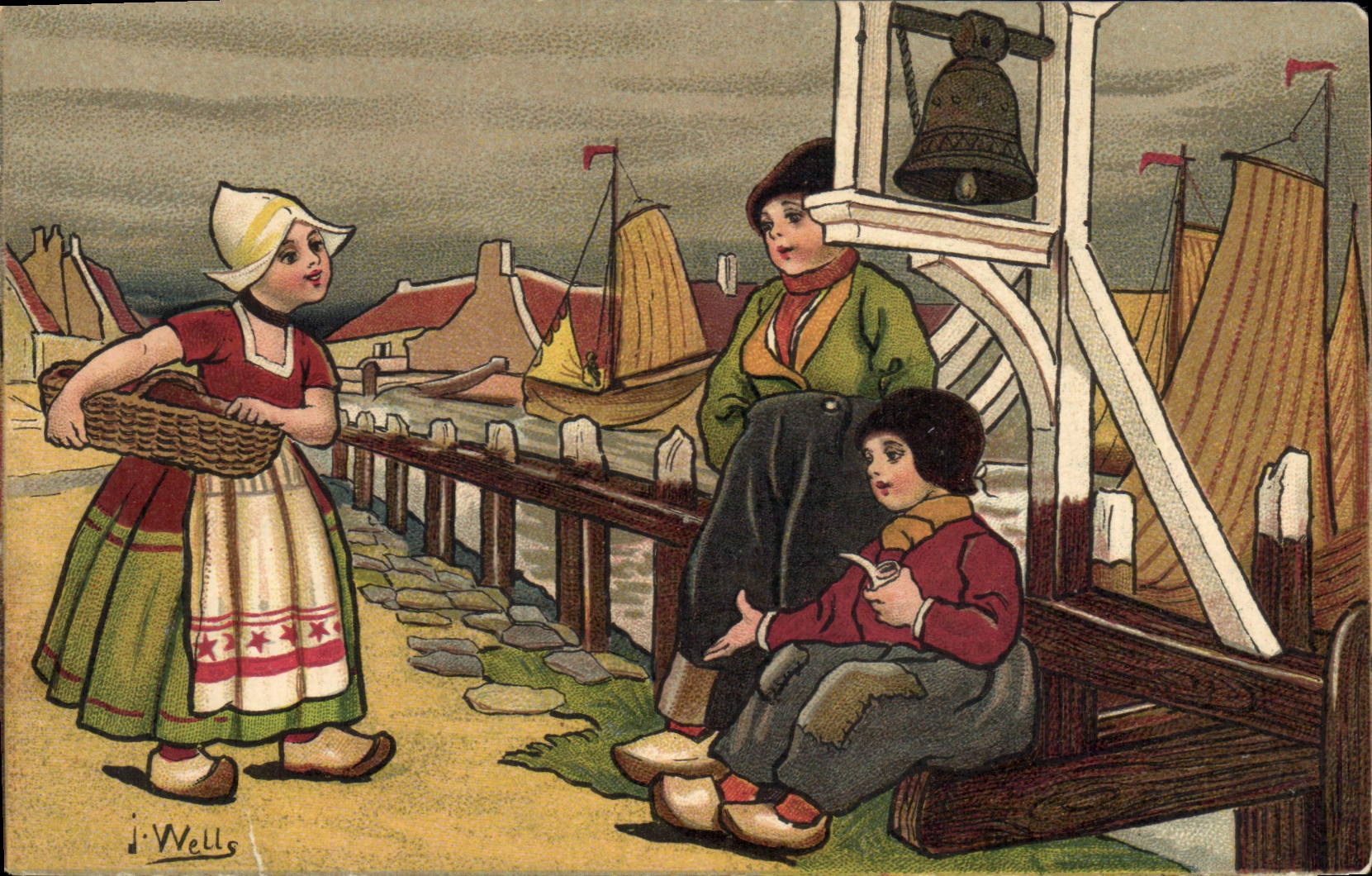 CPA Cloche Enfants Bateaux 