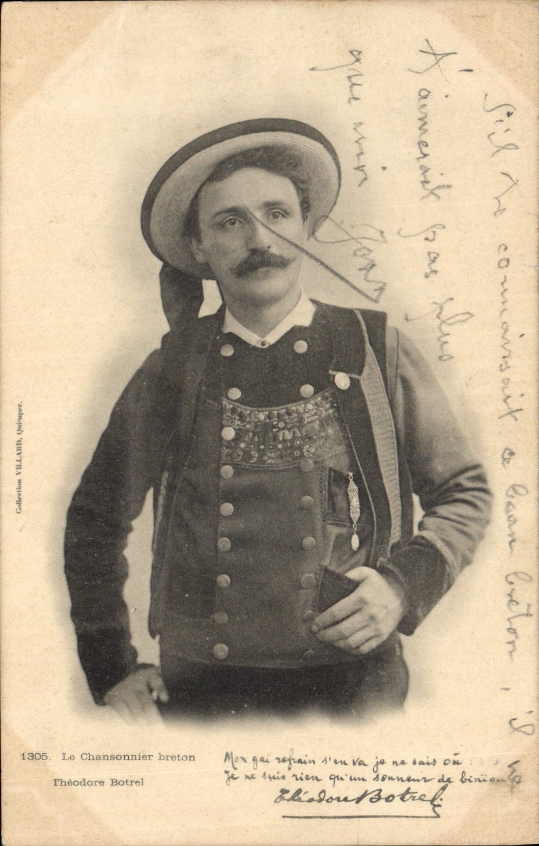 Postal Folclore el cantautor bretón Theodore Botrel