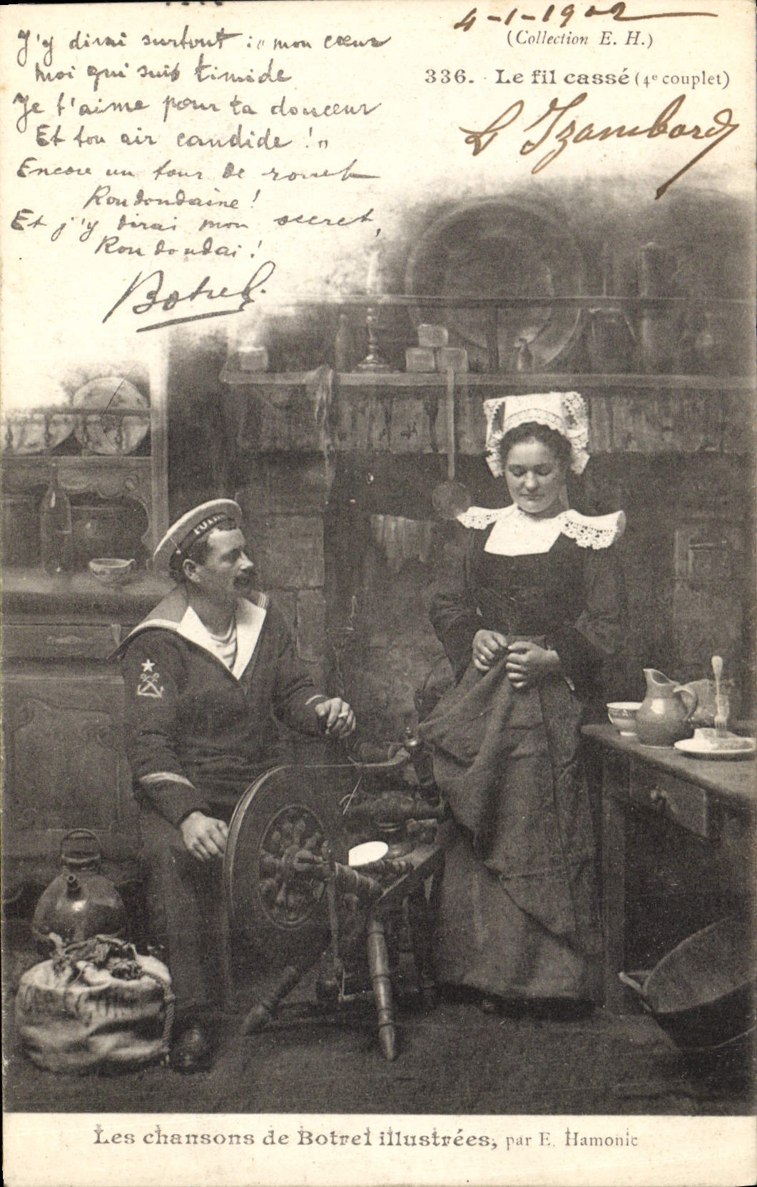 CPA Folklore Les chansons de Botrel illustrees par Hamonic Marin le fil casse 