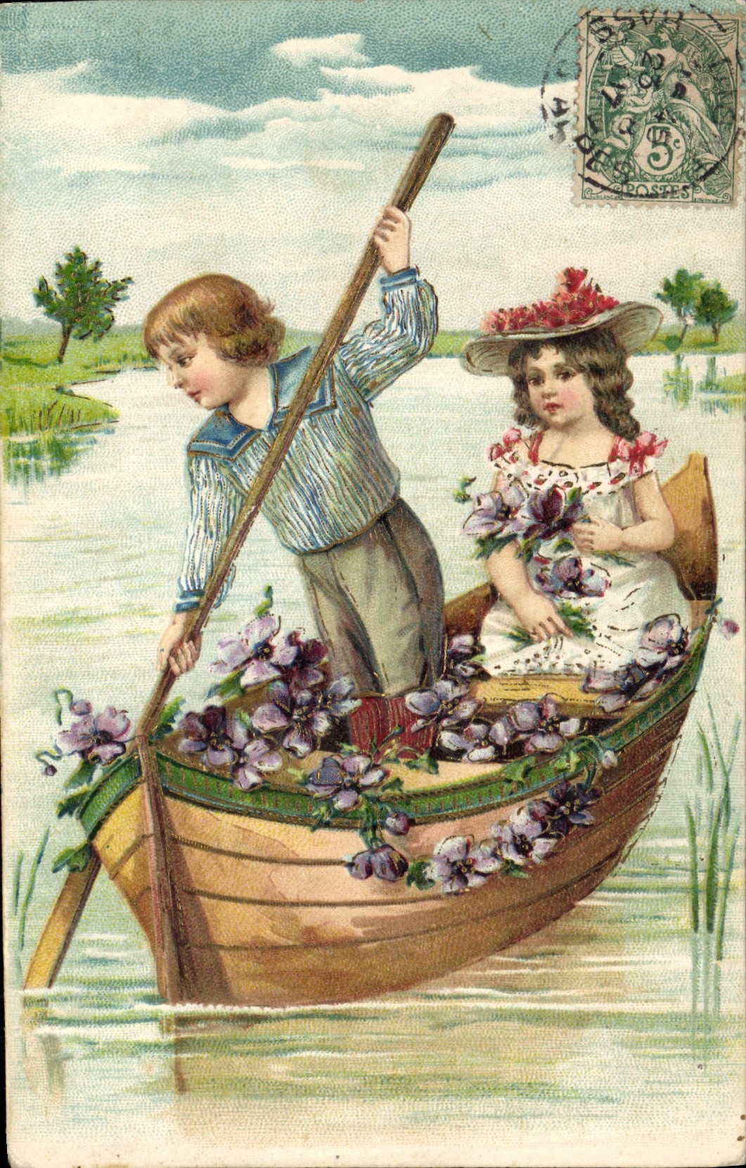 CPA Fantaisie Fleurs Enfants 