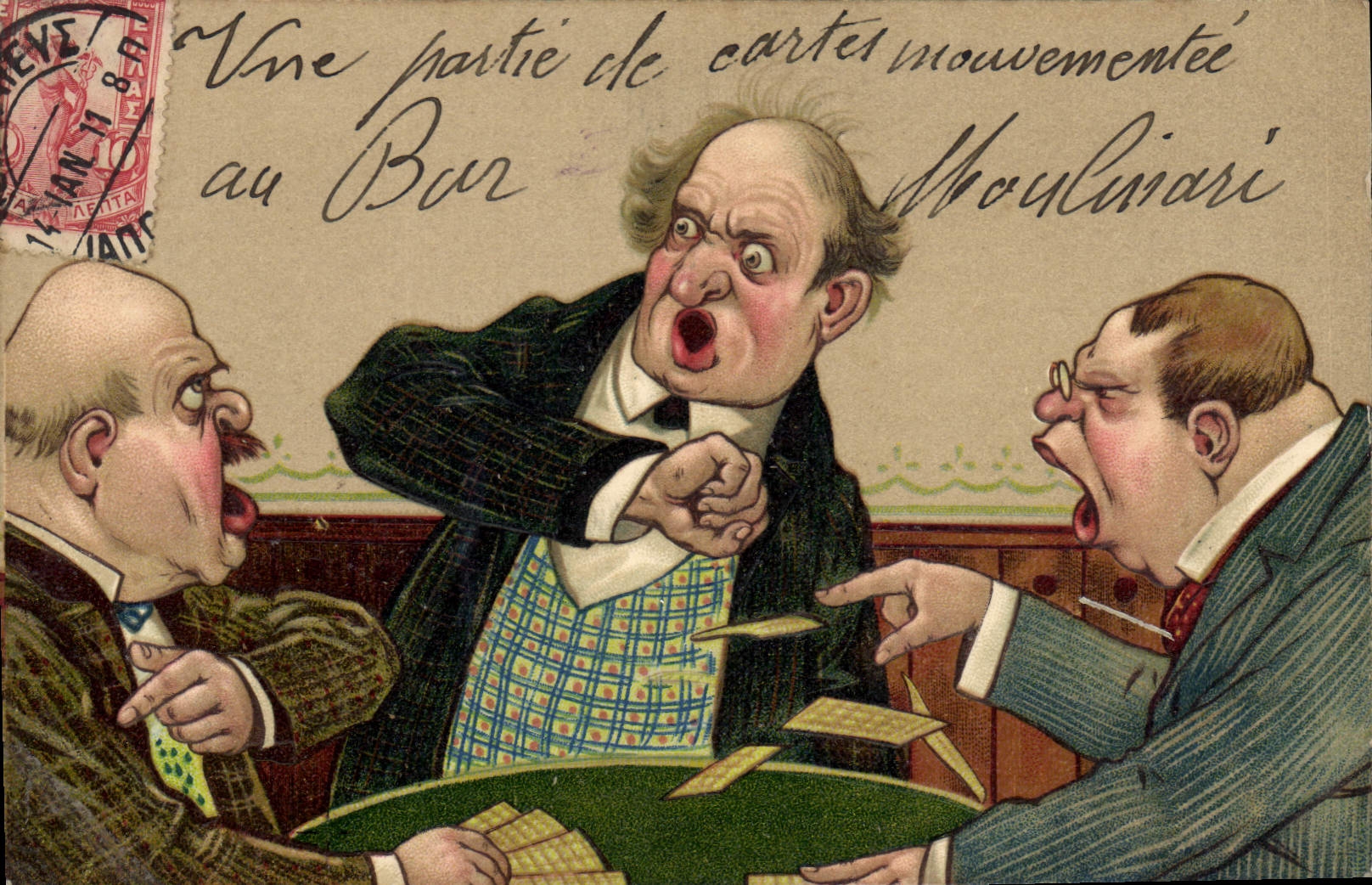 CPA Fantaisie Fleurs Hommes jeux de cartes 