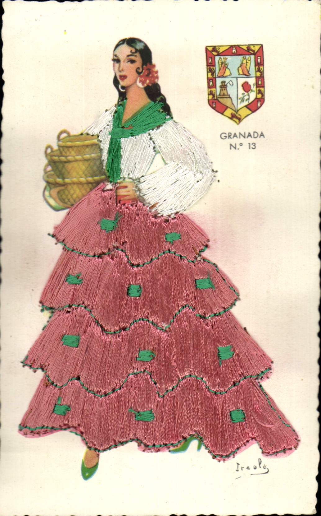 Postal Fantasia Mujer Granada (decorado en tejido)
