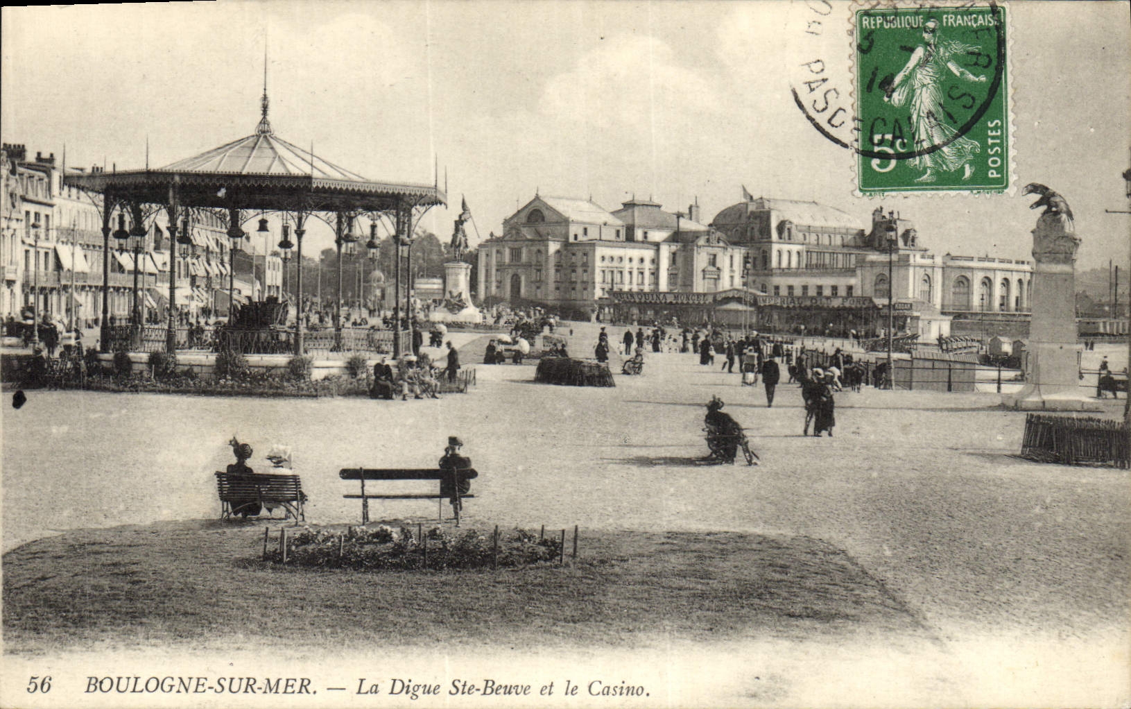 Vintage Postcard Boulogne Kiosk on Sea the dam co. Beuve and the casino