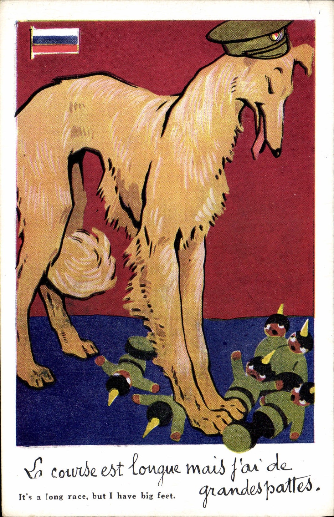 CPA Chien Chiens Levrier La course est longue mais j'ai de grandes pattes Russie Russia 