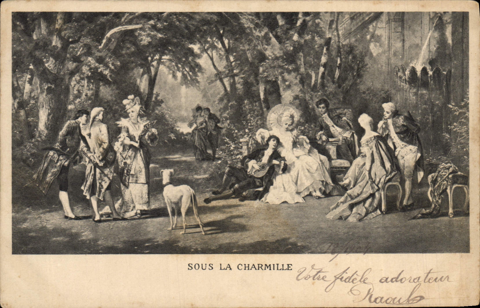 CPA Chien Chiens Levrier Sous la charmille