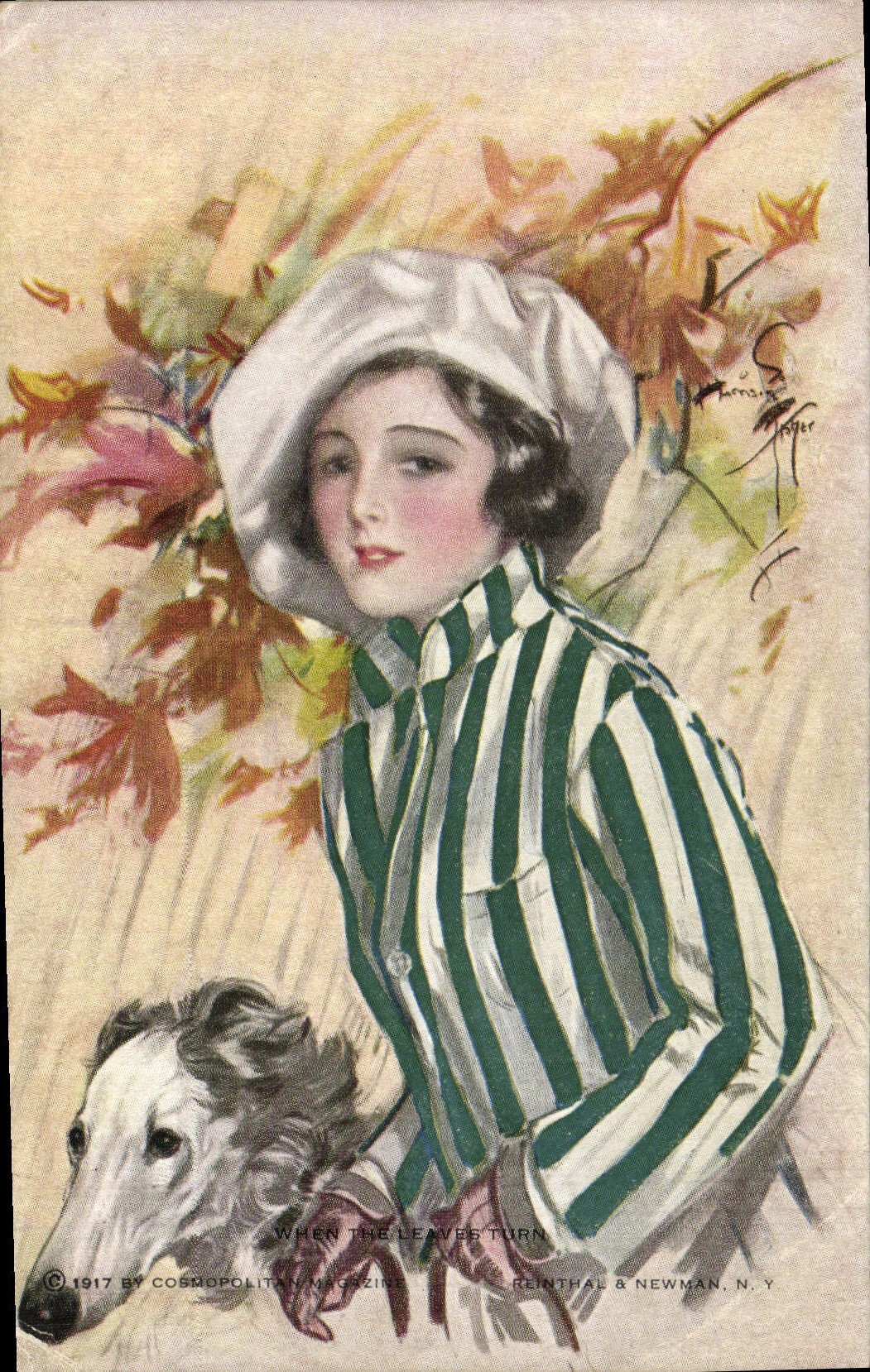 CPA Chien Chiens Femme Levrier 