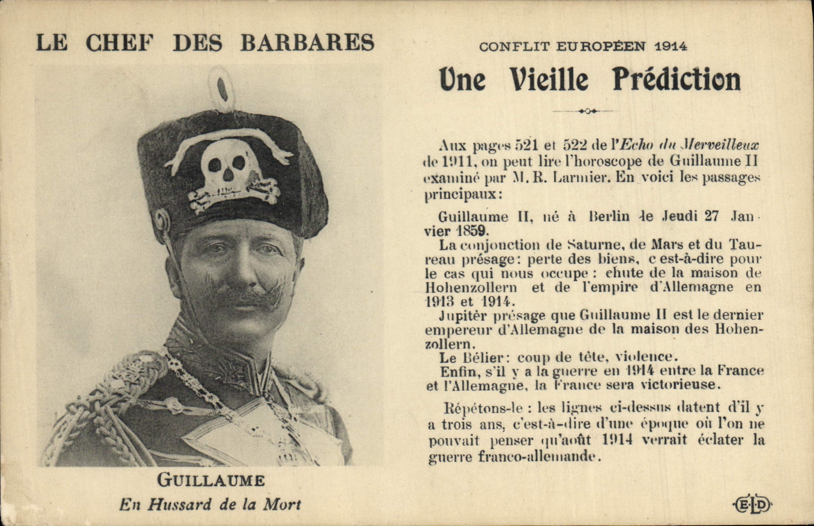 CPA Militaria Le chef des barbares Guillaume en hussard de la mort 
