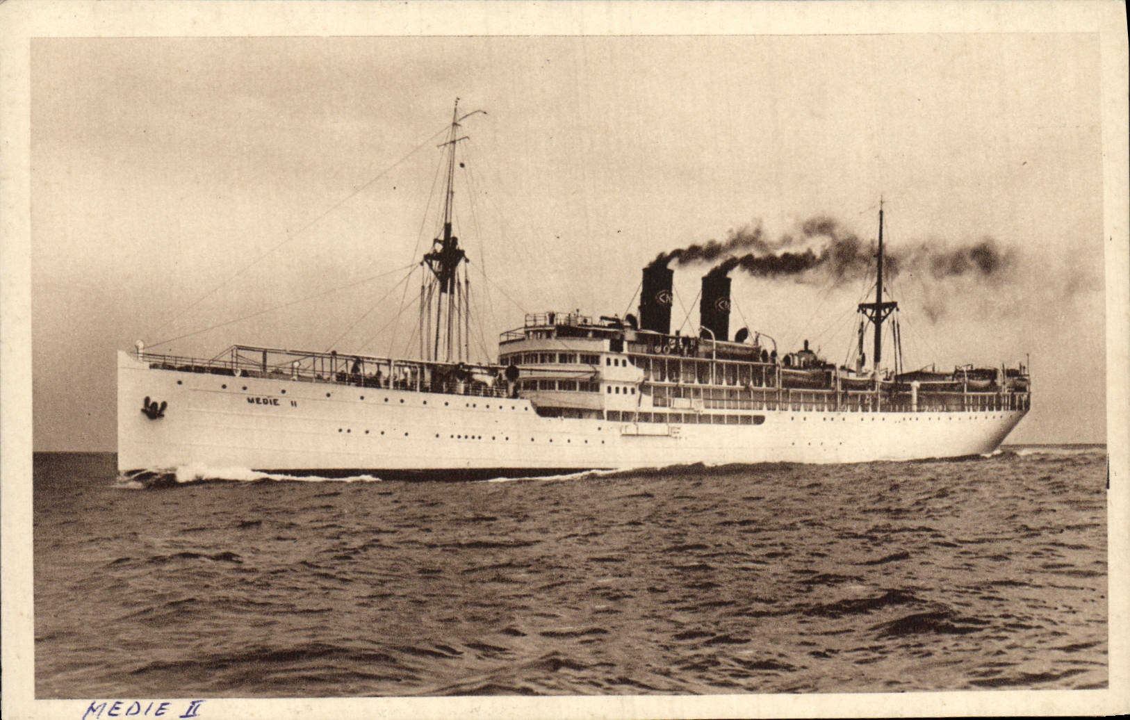 Vintage Postcard Boat Shipping company Package Marseilles Steamer Medie II