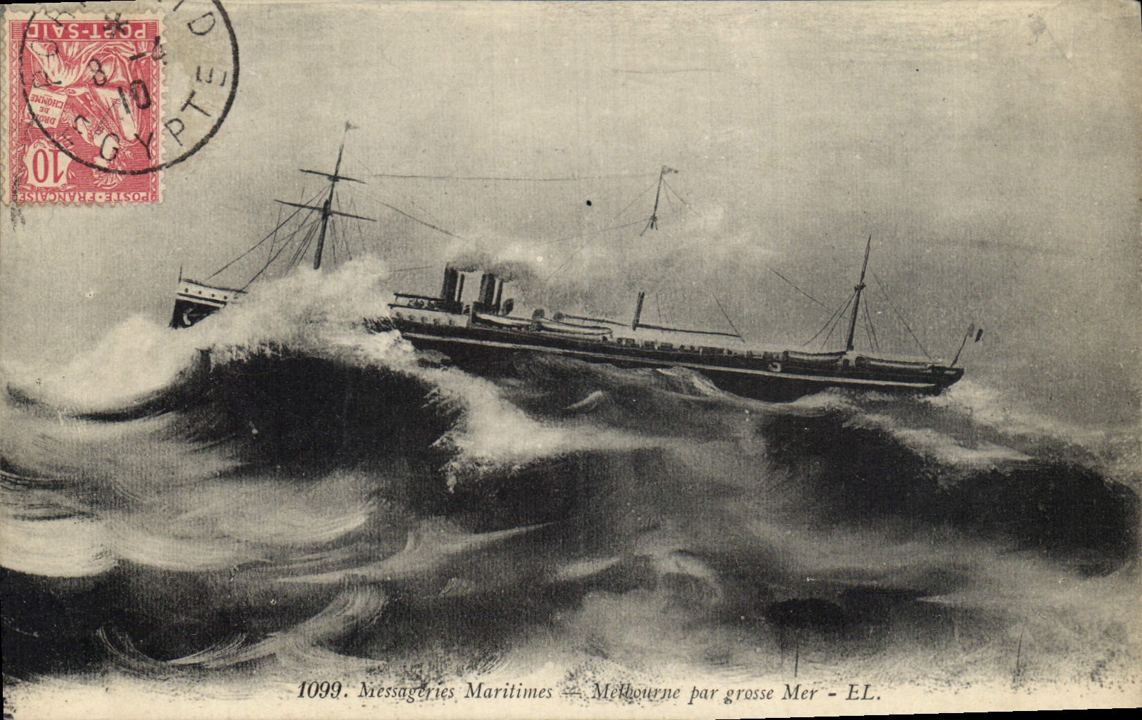 Vintage Postcard Boat Melbourne Shipping company by heavy sea