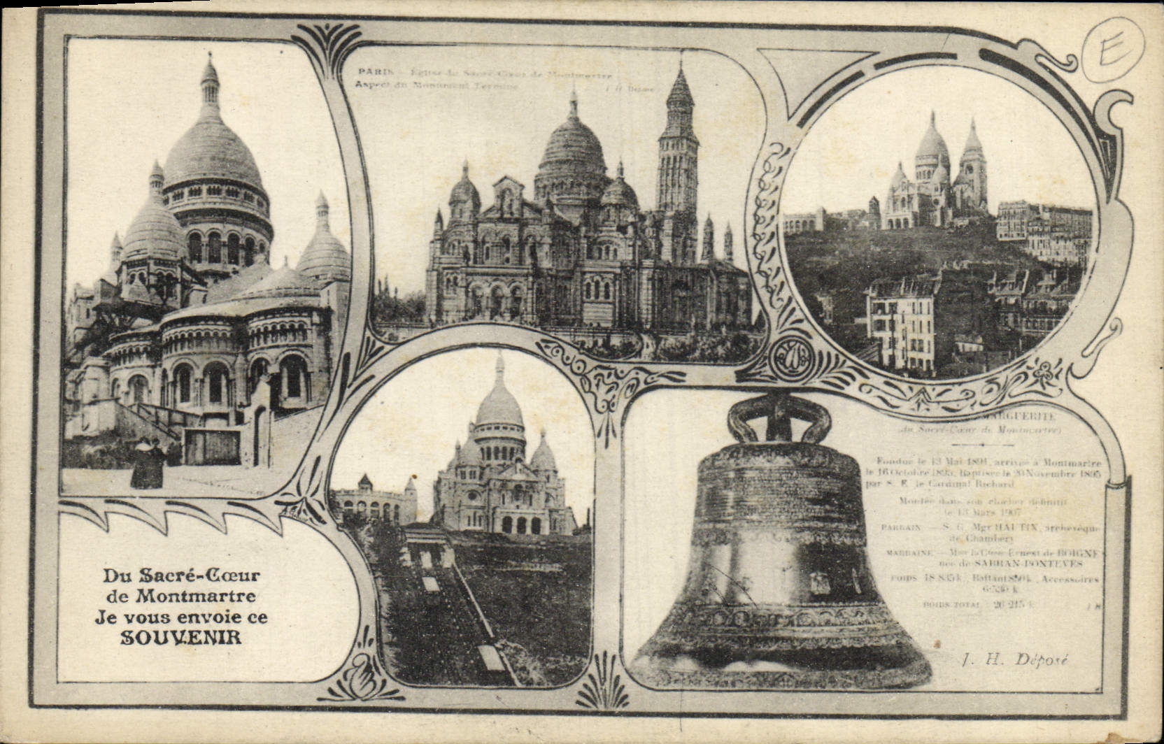 Vintage Postcard Cloche Crowns Heart of Montmartre Paris