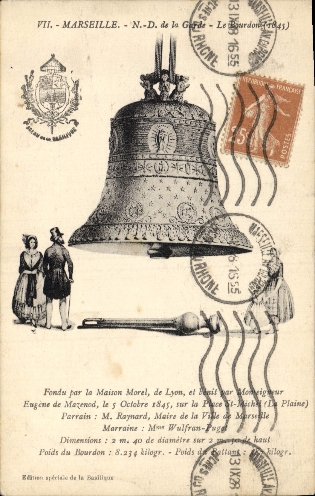 Vintage Postcard Bell Marseilles ND of the Guard the Bumblebee