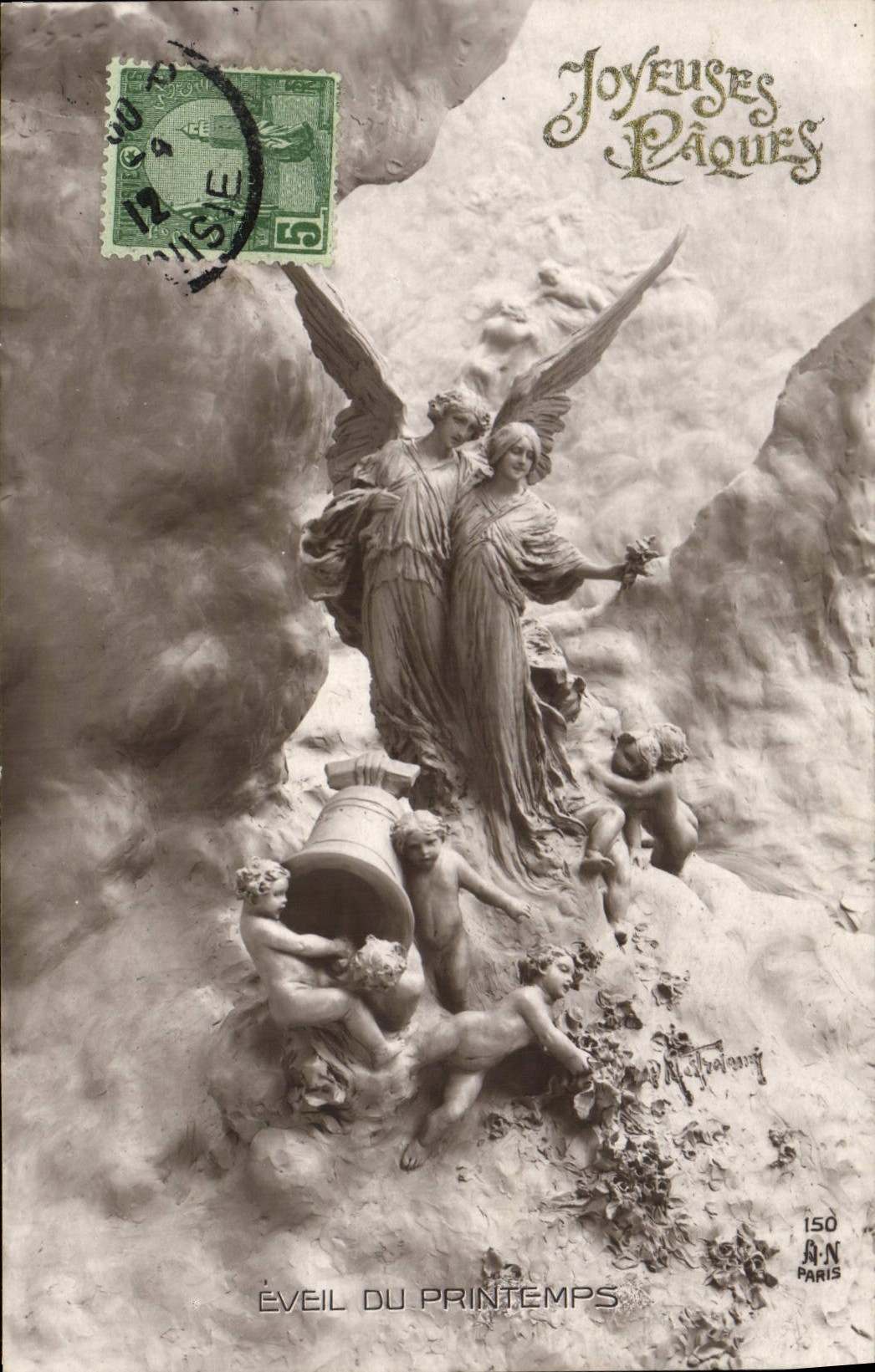 Vintage Postcard Bell Awakening of spring Angel