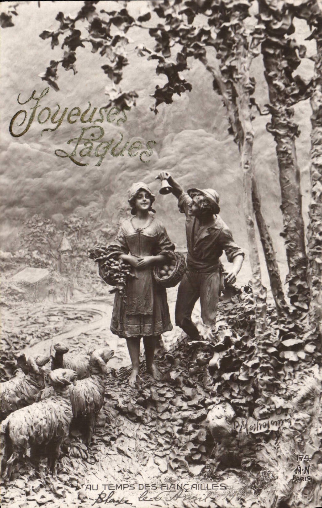 Vintage Postcard Bell At the time of engagement