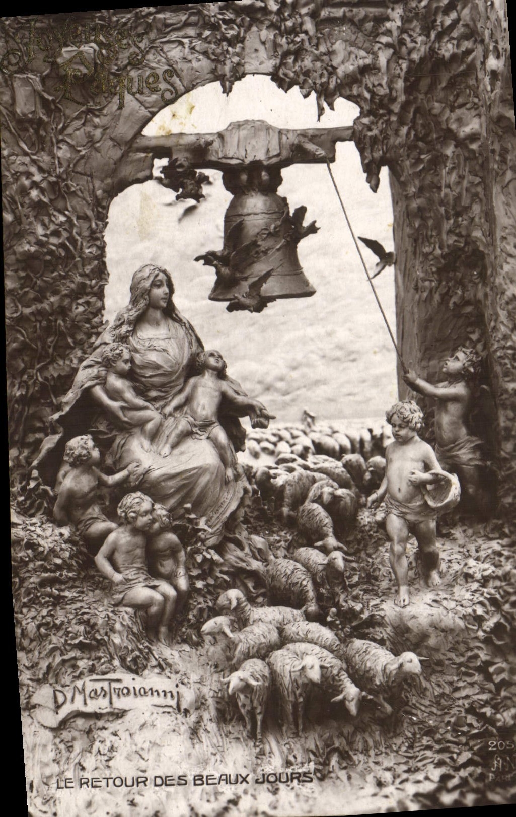 CPA Cloche Le retour de beaux jours Moutons Anges