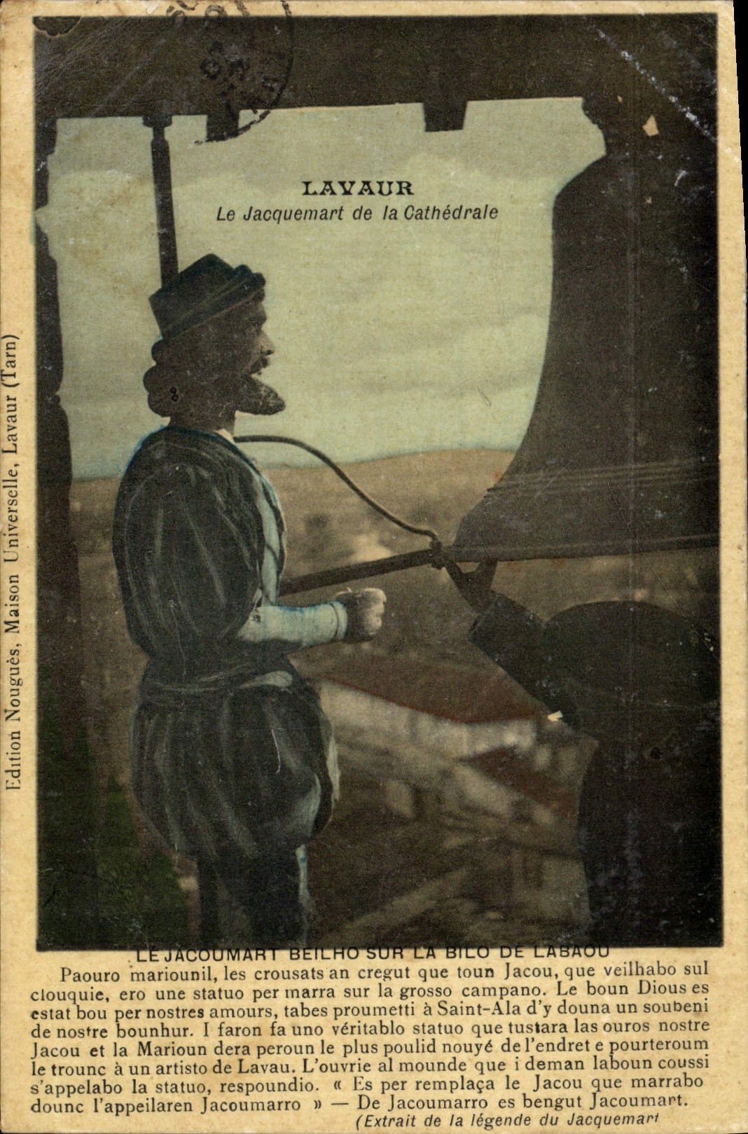 Vintage Postcard Lavaur Bell Jacquemart of the cathedral