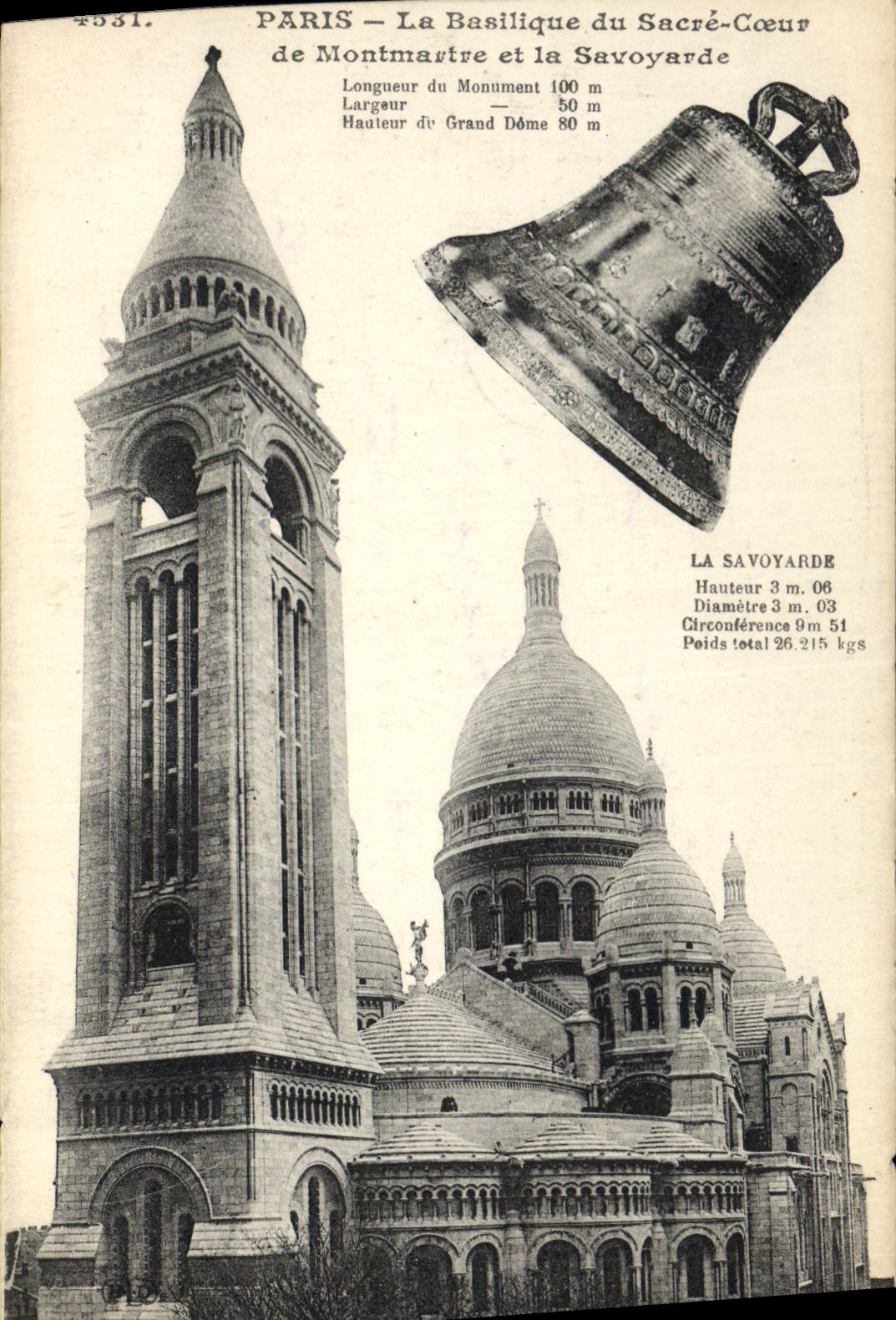 Vintage Postcard Paris Bell the basilica of the Sacring Heart of Montmartre and the Savoyard one