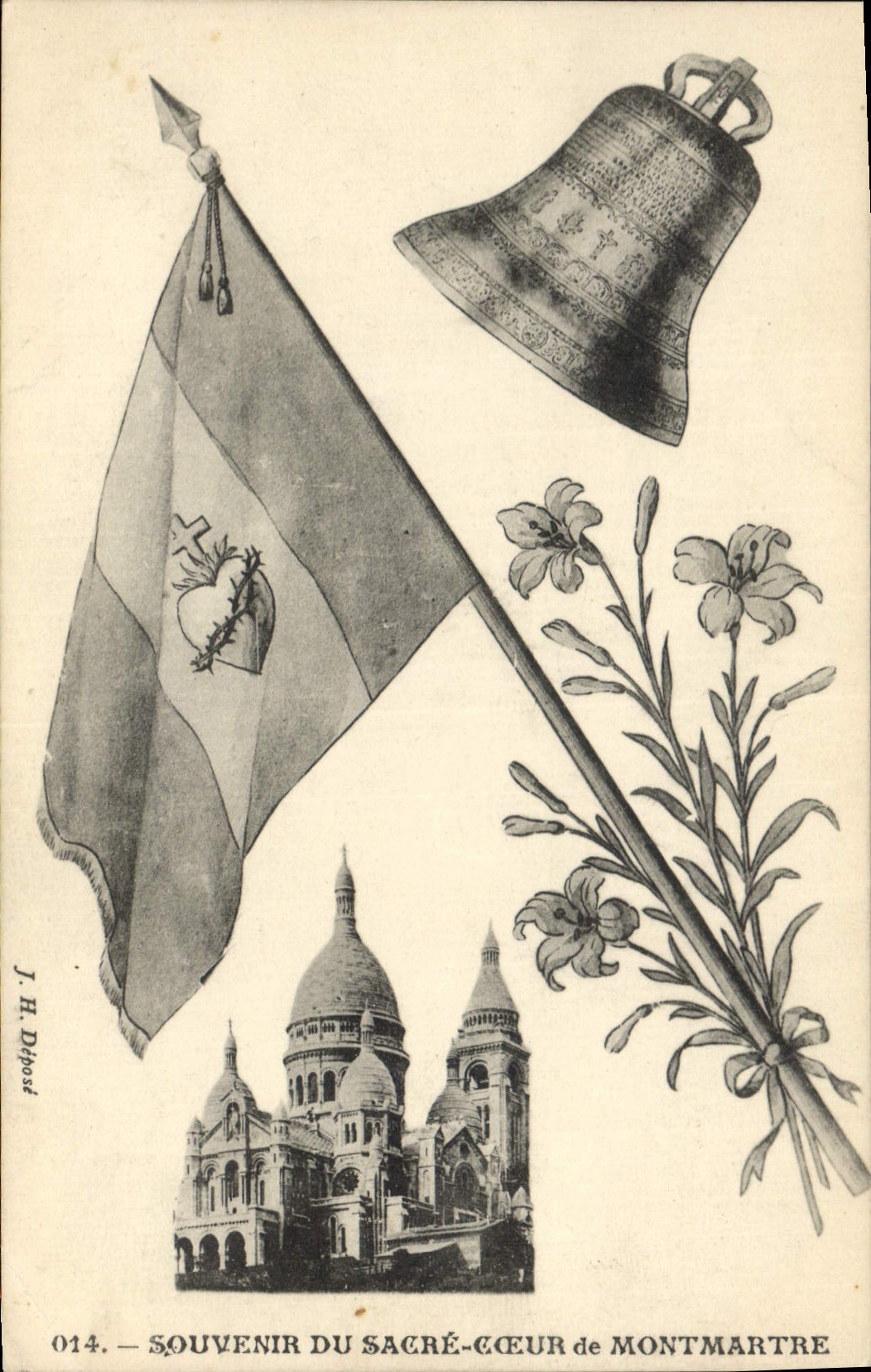 Vintage Postcard Bell Memory of the Sacring Heart of Montmatre Paris