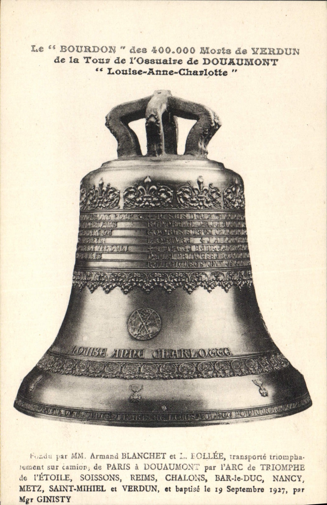 Vintage Postcard Bell the Bumblebee of the tower of the ossuary of Douaumont Louise Anne Charlotte