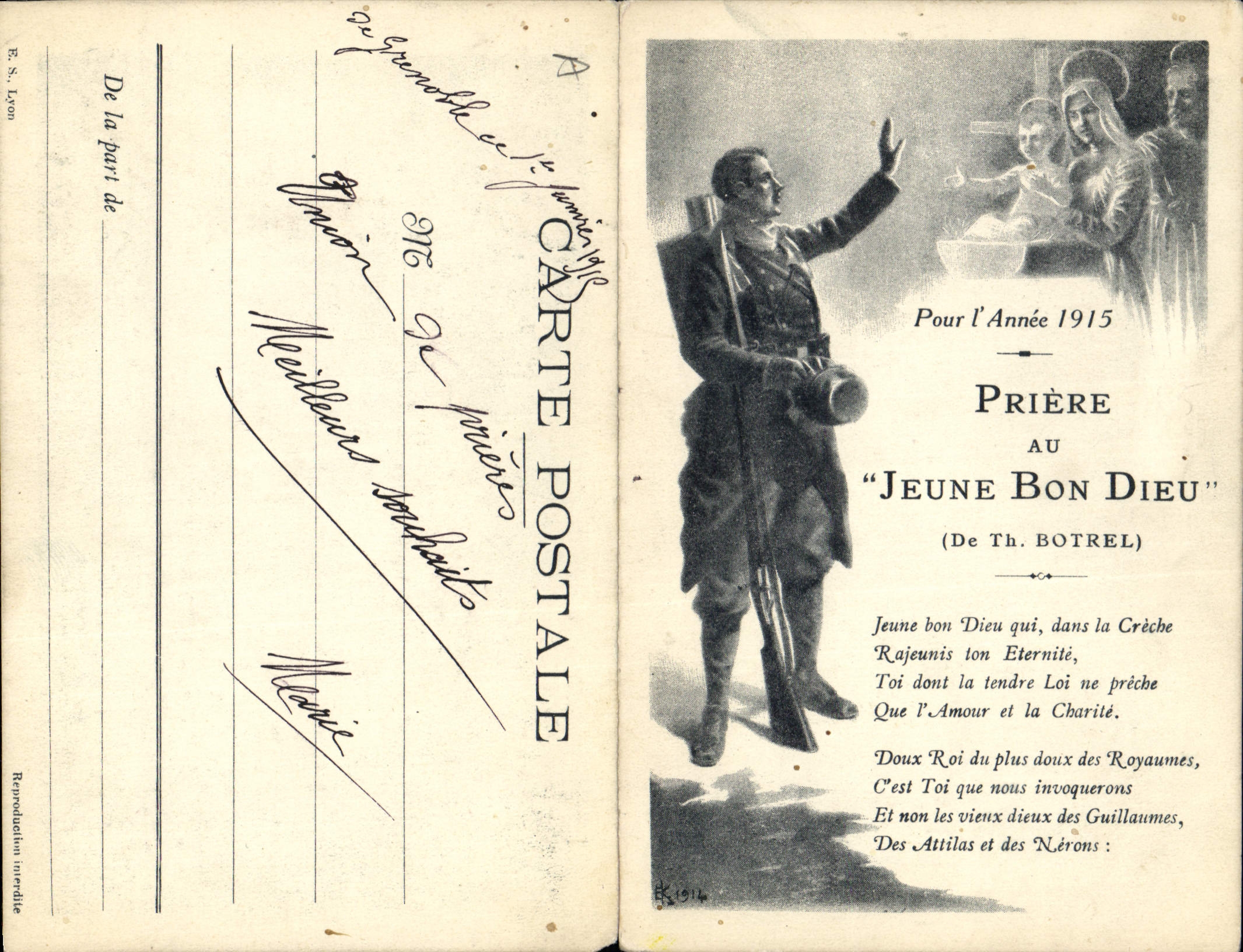 CPA Folklore Botrel Annee 1915 Priere au jeune Bon Dieu Militaria
