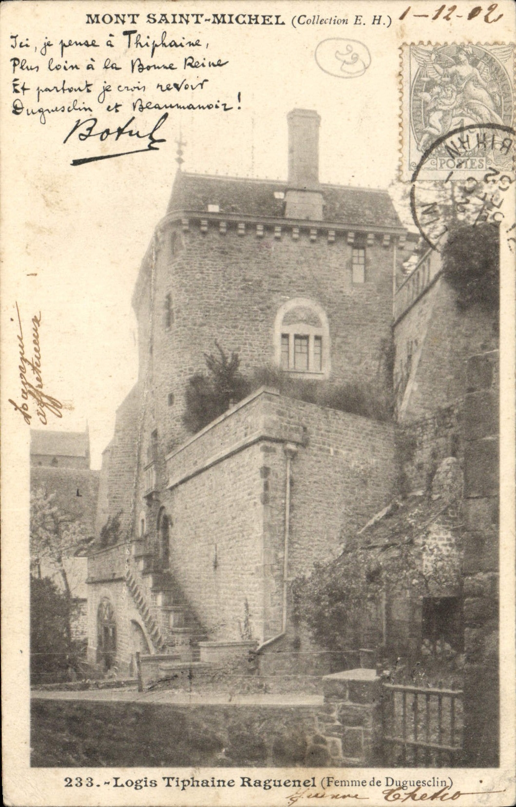 Postal Folclore Botrel Hogar Tiphaine Raguenel Mujer de Duguesclin Mont Saint Michel