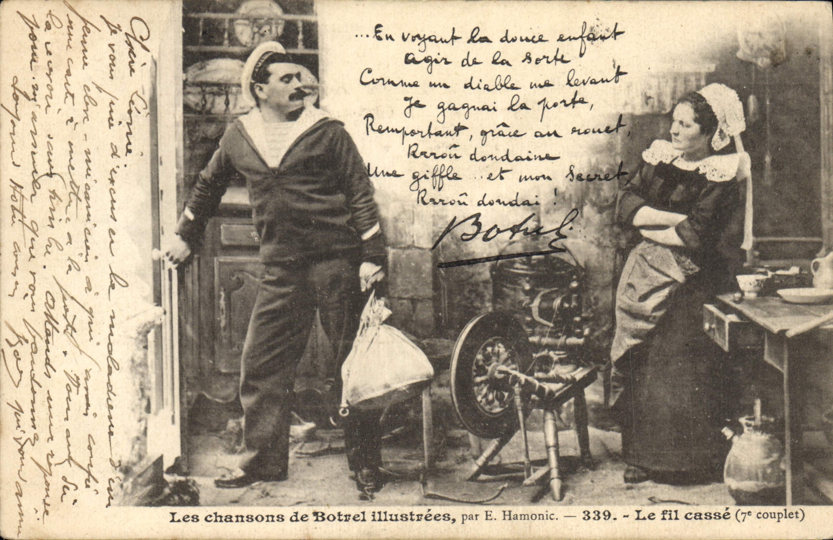 CPA Folklore Les chansons de Botrel Le fil casse Marin 