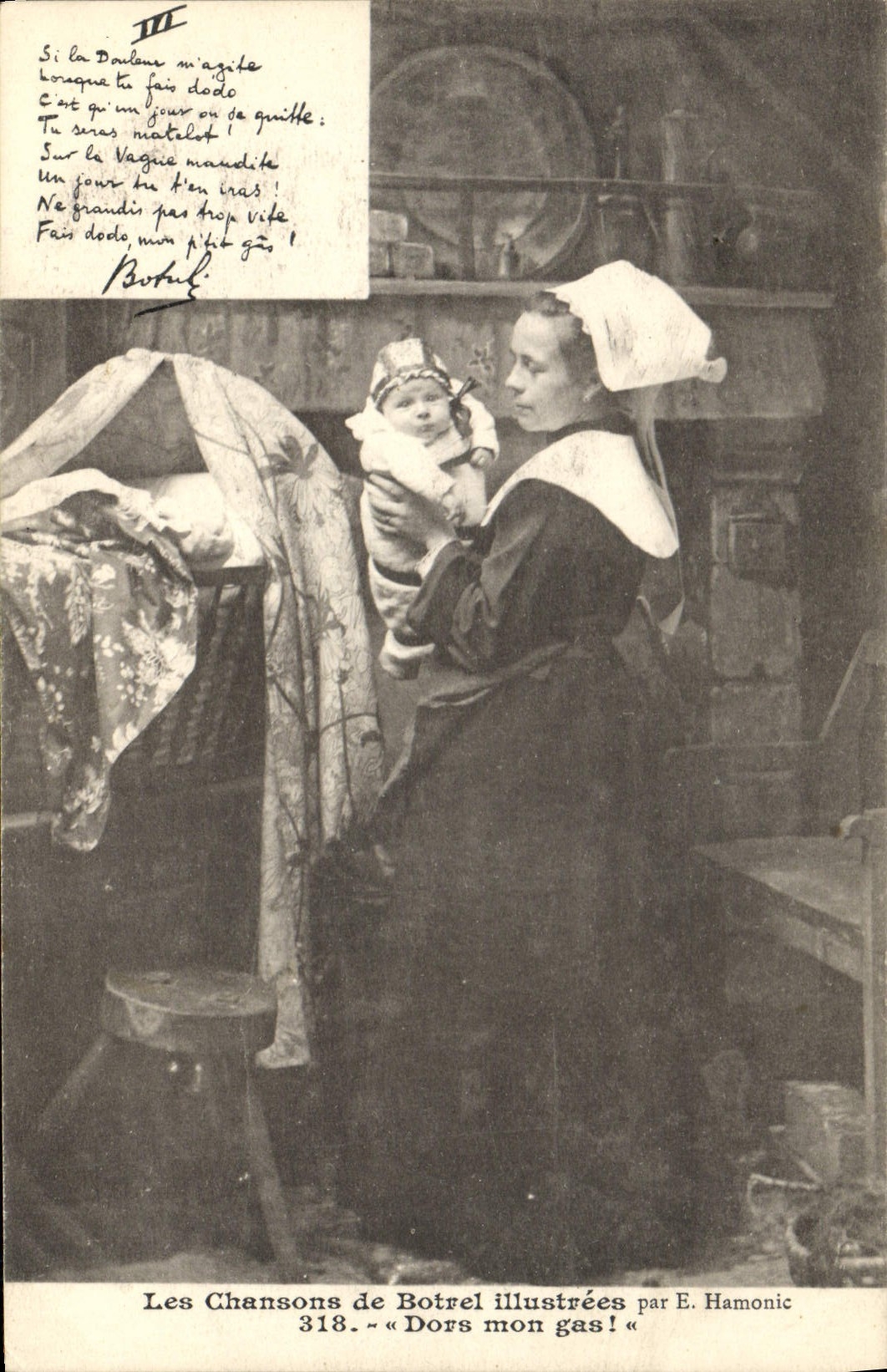 CPA Folklore Les chansons de Botrel Dors mon gas 