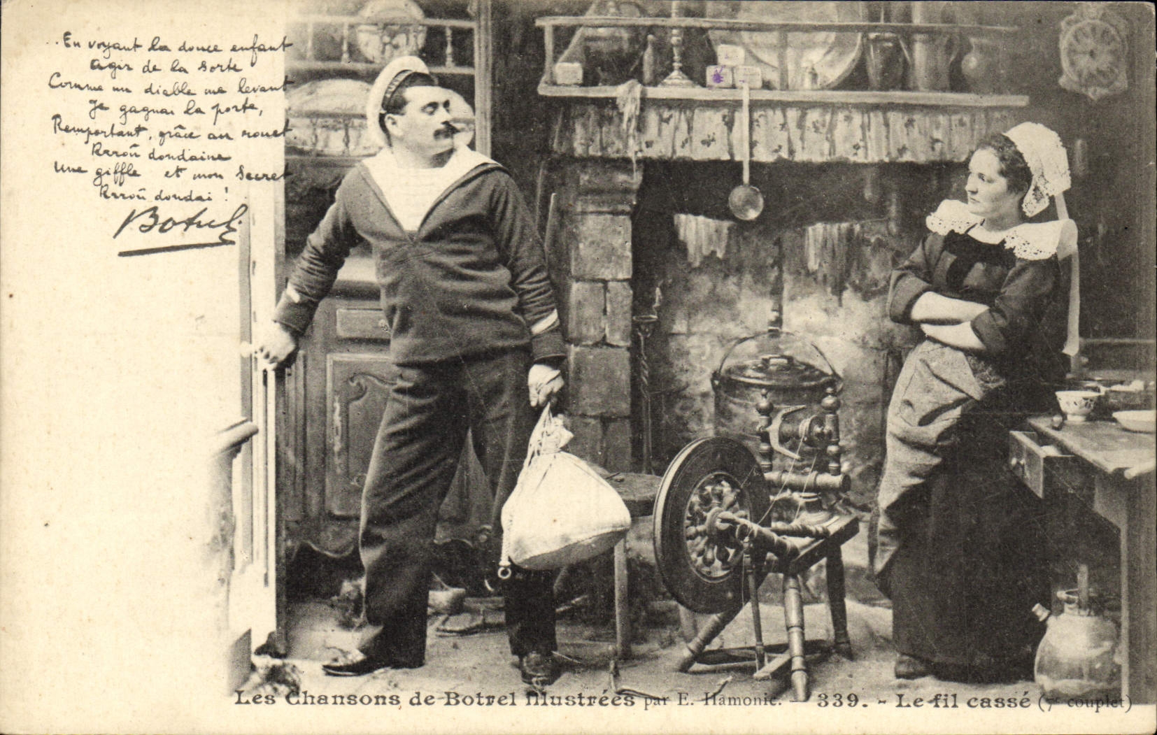 CPA Folklore Les chansons de Botrel Le fil casse Marin 