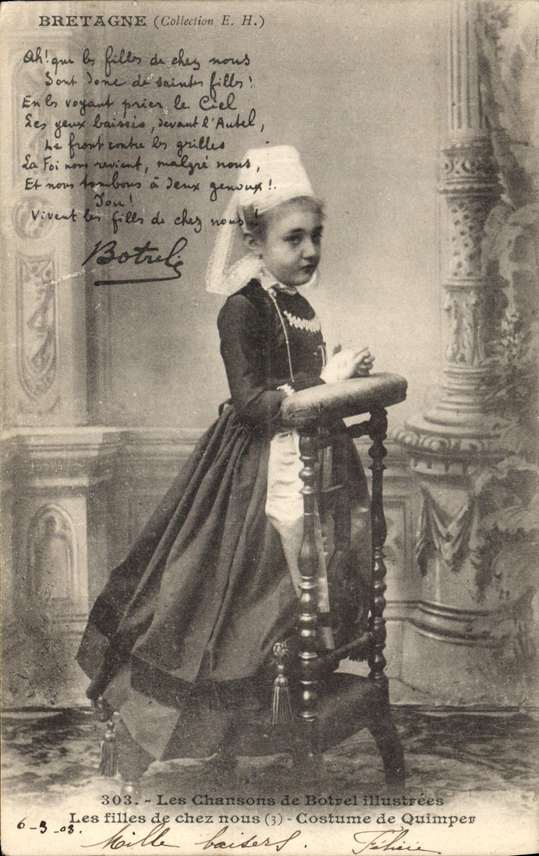 CPA Folklore Les chansons de Botrel Les filles de chez nous Costume de Quimper 