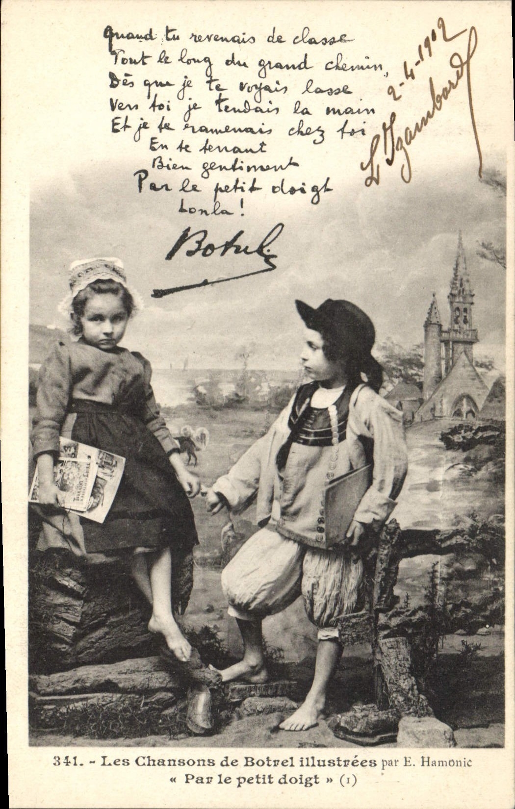 CPA Folklore Les chansons de Botrel Par le petit doigt Enfants 