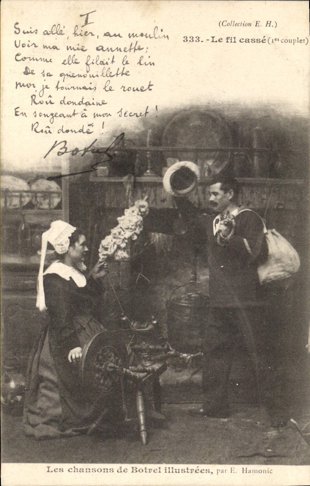 CPA Folklore Les chansons de Botrel le fil casse Marin 