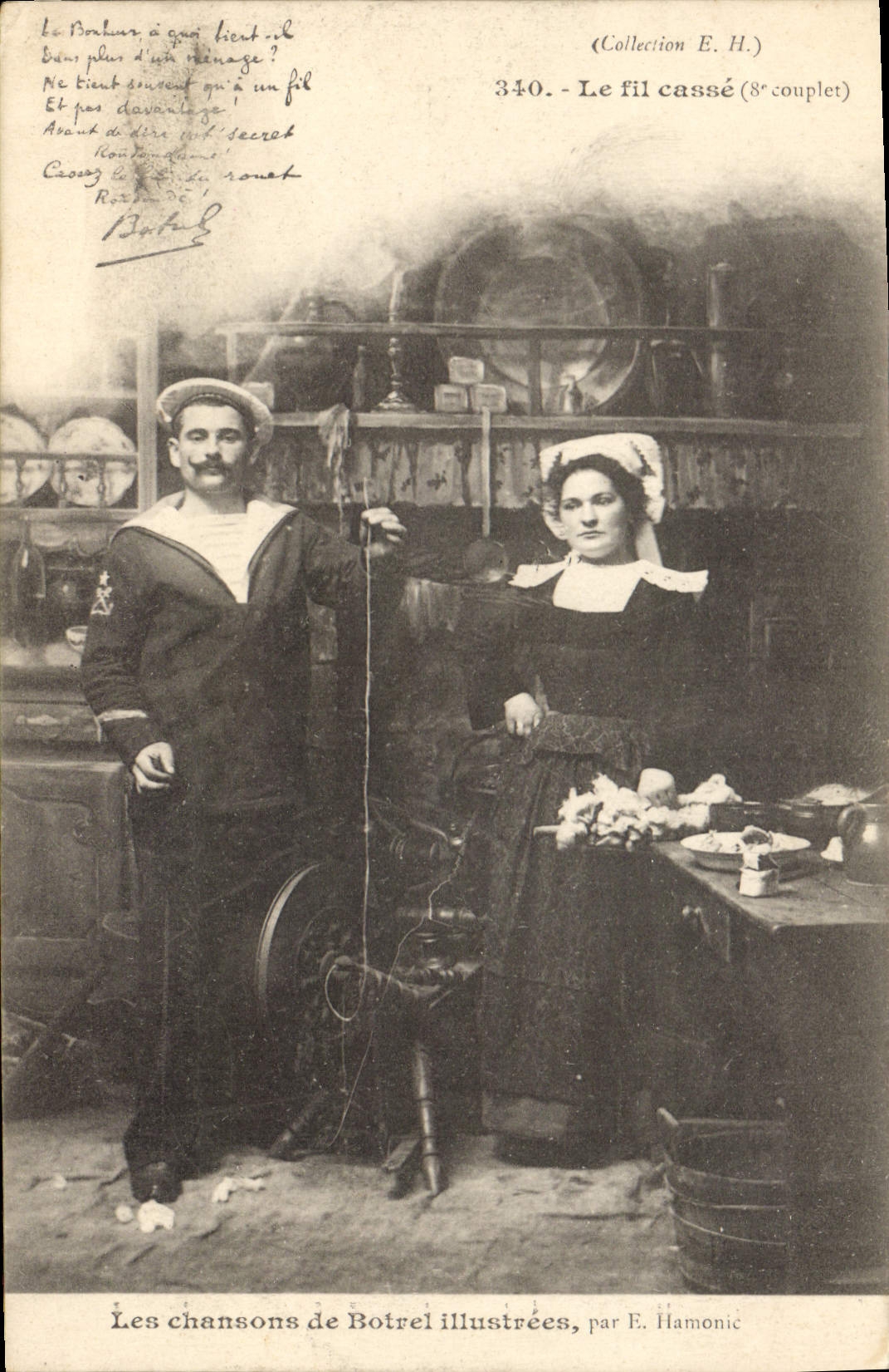 CPA Folklore Les chansons de Botrel le fil casse Marin 