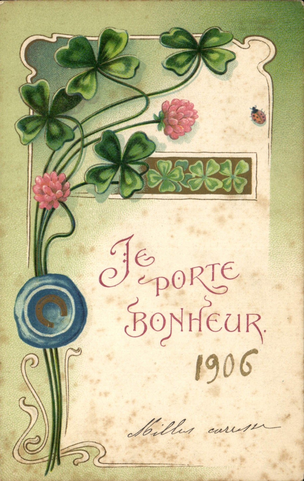 CPA Fantaisie Fleurs Je porte bonhneur 1906 