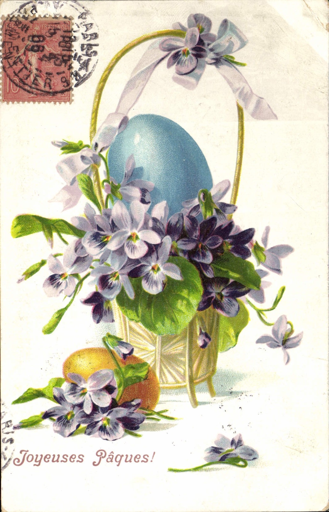 CPA Fantaisie Fleurs Paques Oeuf 