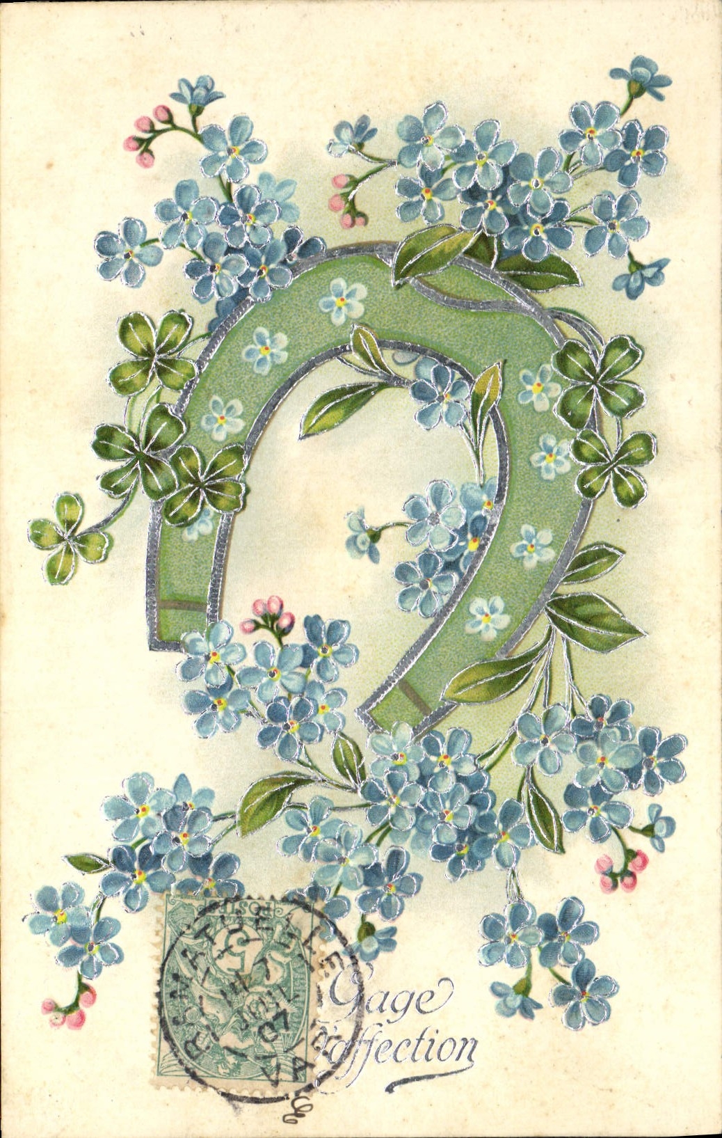 CPA Fantaisie Fleurs Fer a cheval 