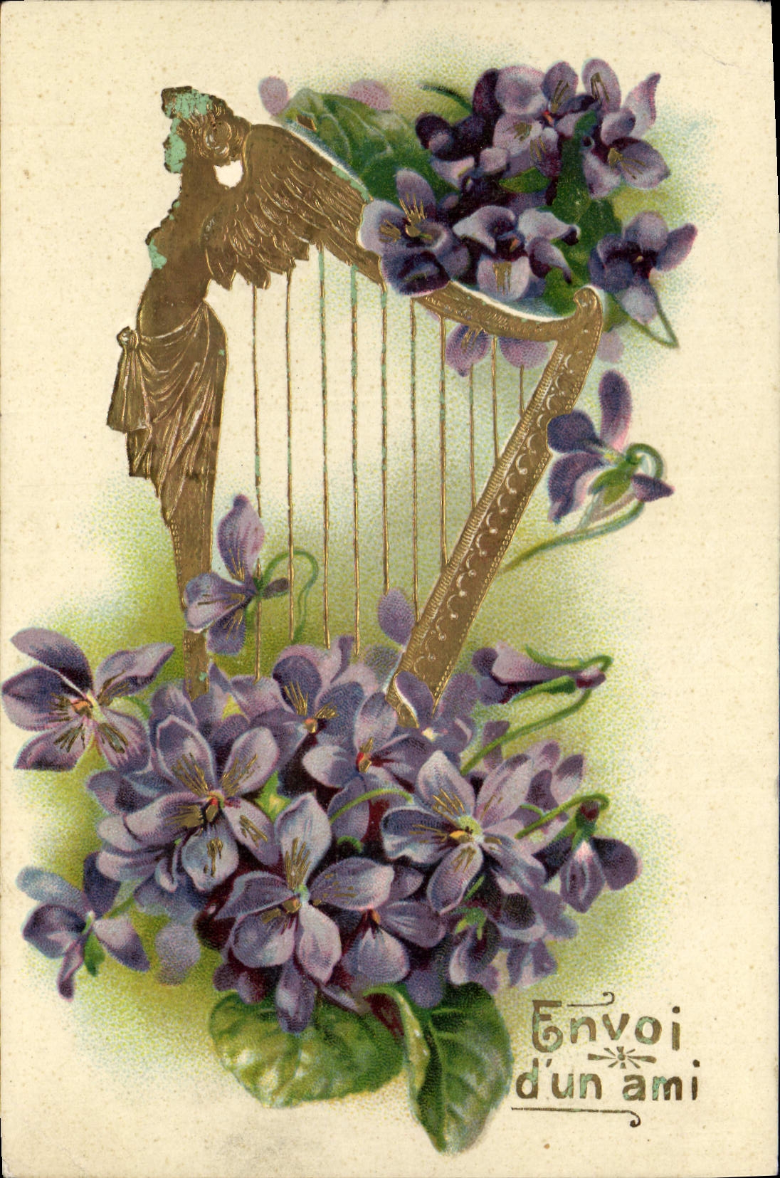 CPA Fantaisie Fleurs Harpe 
