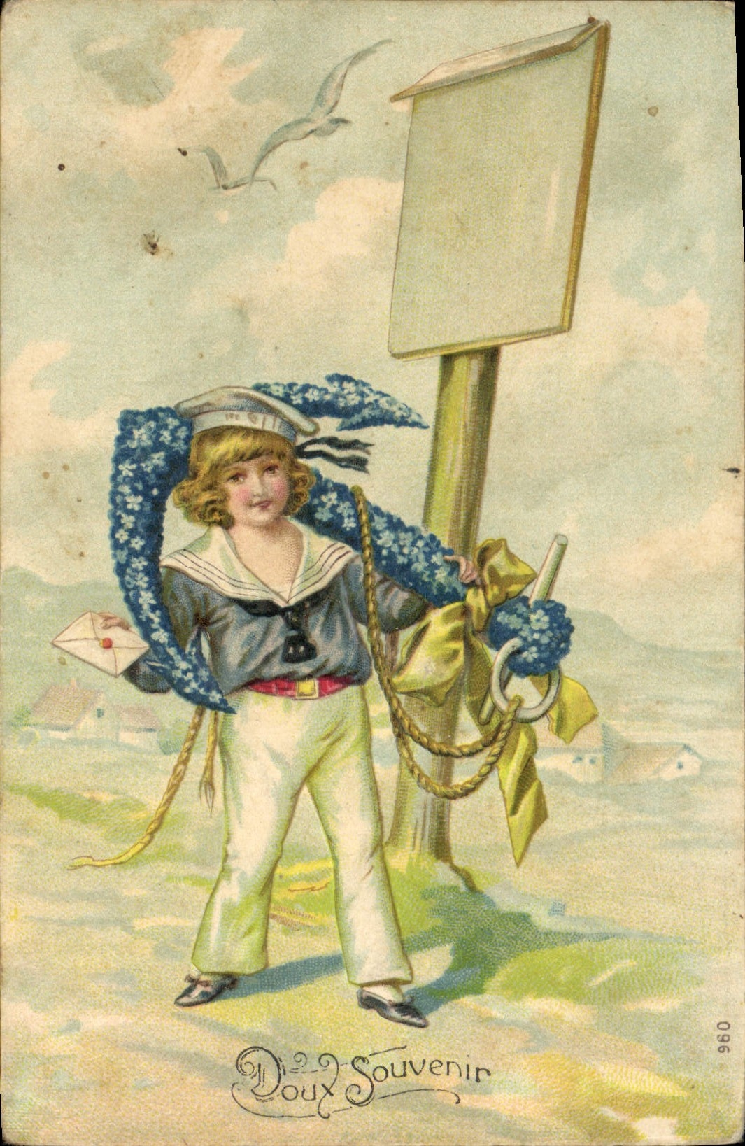 CPA Fantaisie Fleurs Enfant Ancre de marine 