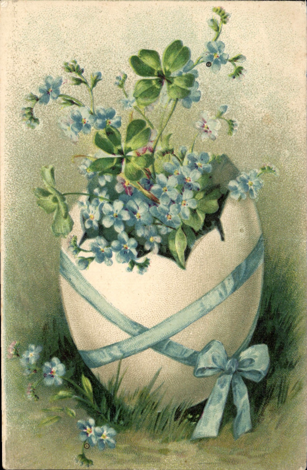 Vintage Postcard Fantasy Flowers Egg Clover