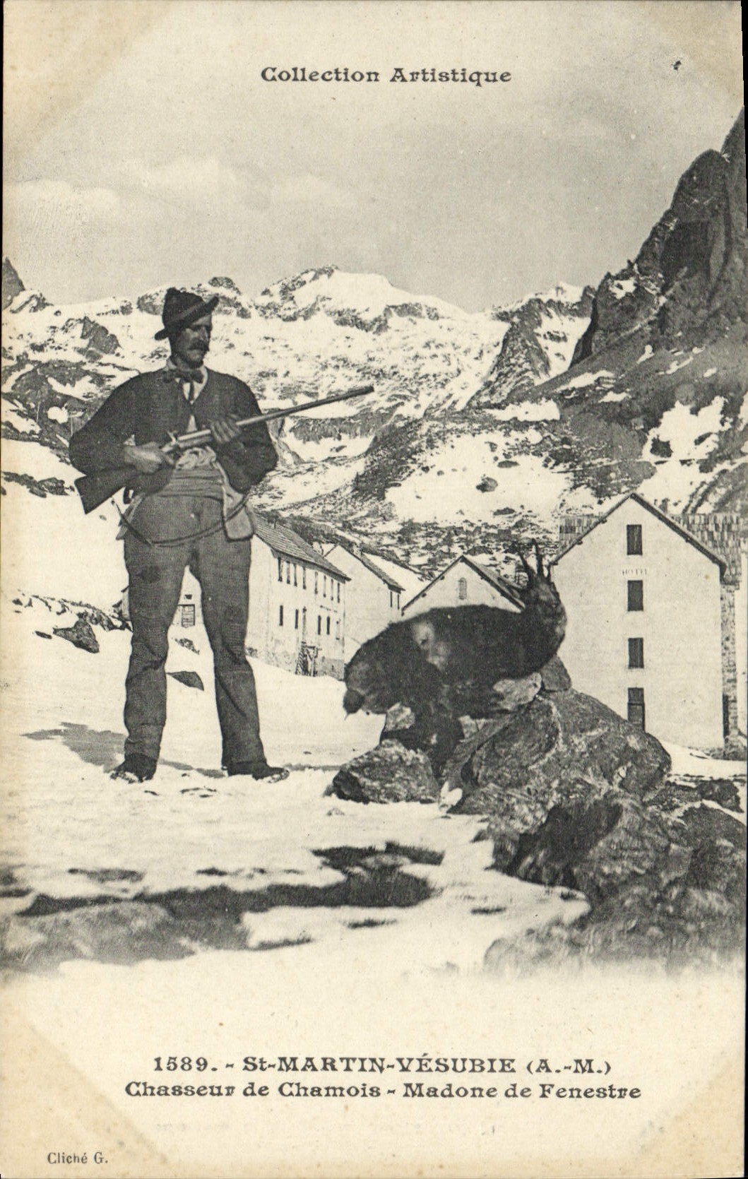 CPA Chasse St Martin Vesubie Chasseur de chamois Madone de Fenestre TOP