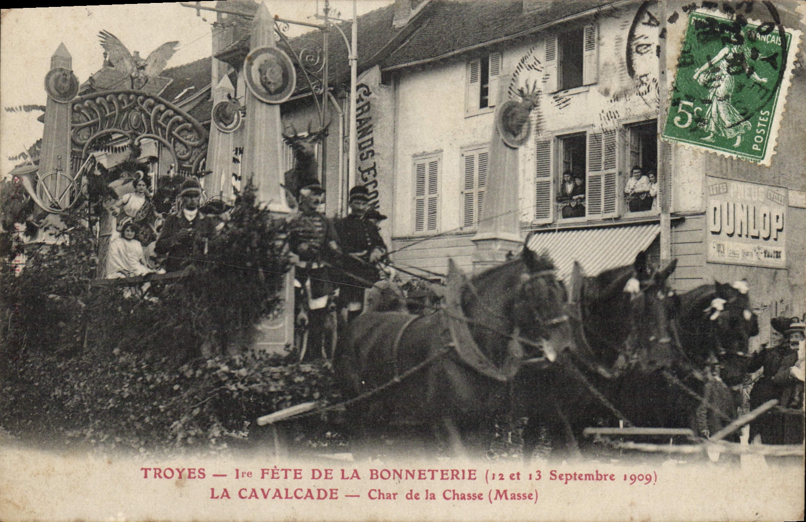 Postal Caza Troyes 1.o fiesta del Punto la cabalgata el Tanque de la caza Masa