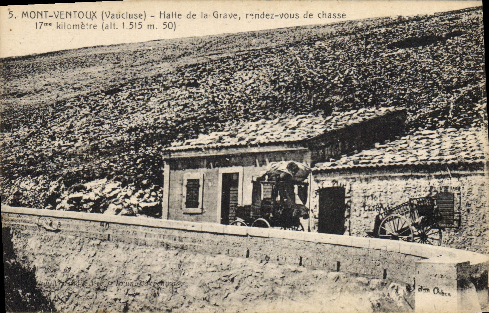 Postal Caza Monte Ventoux Alto de la Grava vuelven de caza