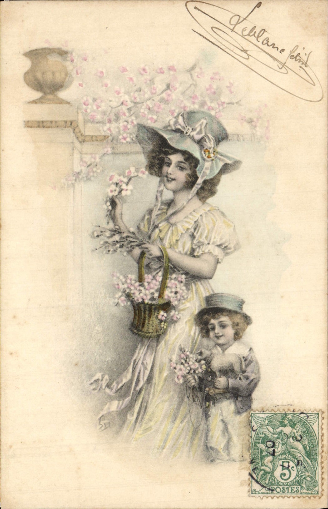 CPA Fantaisie Illustrateur Femme Enfant 