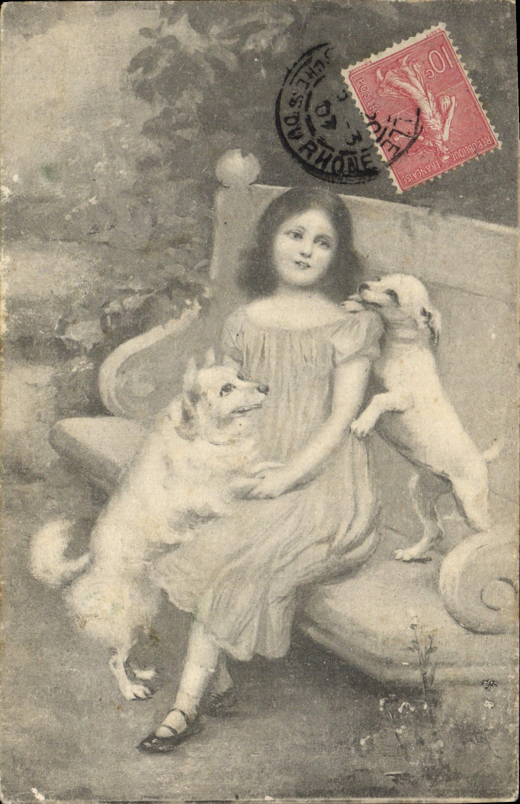 CPA Fantaisie Illustrateur Enfant Chien Chiens