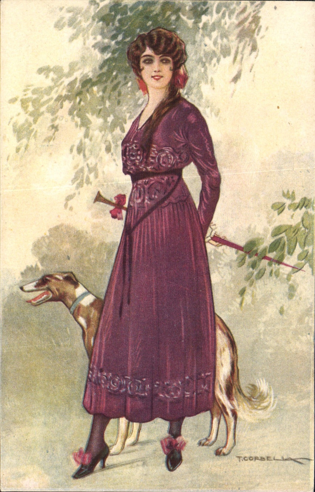 CPA Chien Chiens Femme 
