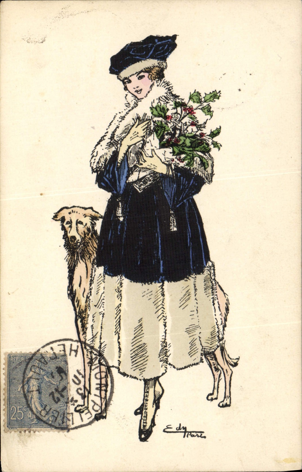 CPA Chien Chiens Femme 