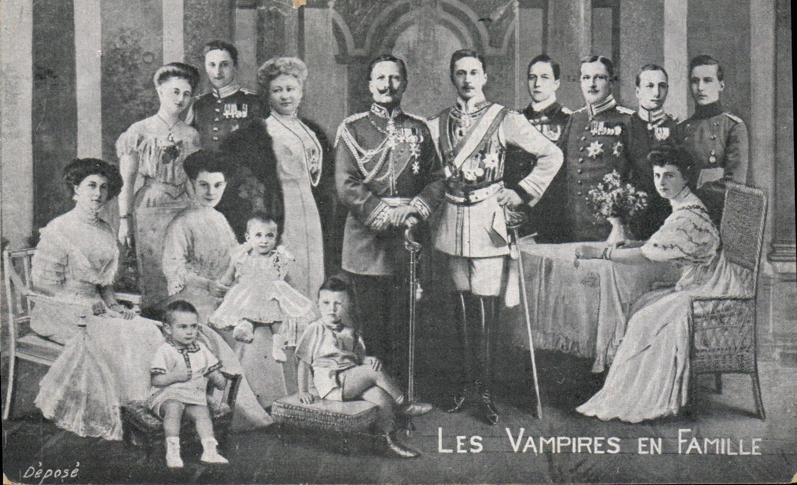 Vintage Postcard Militaria vampires in family