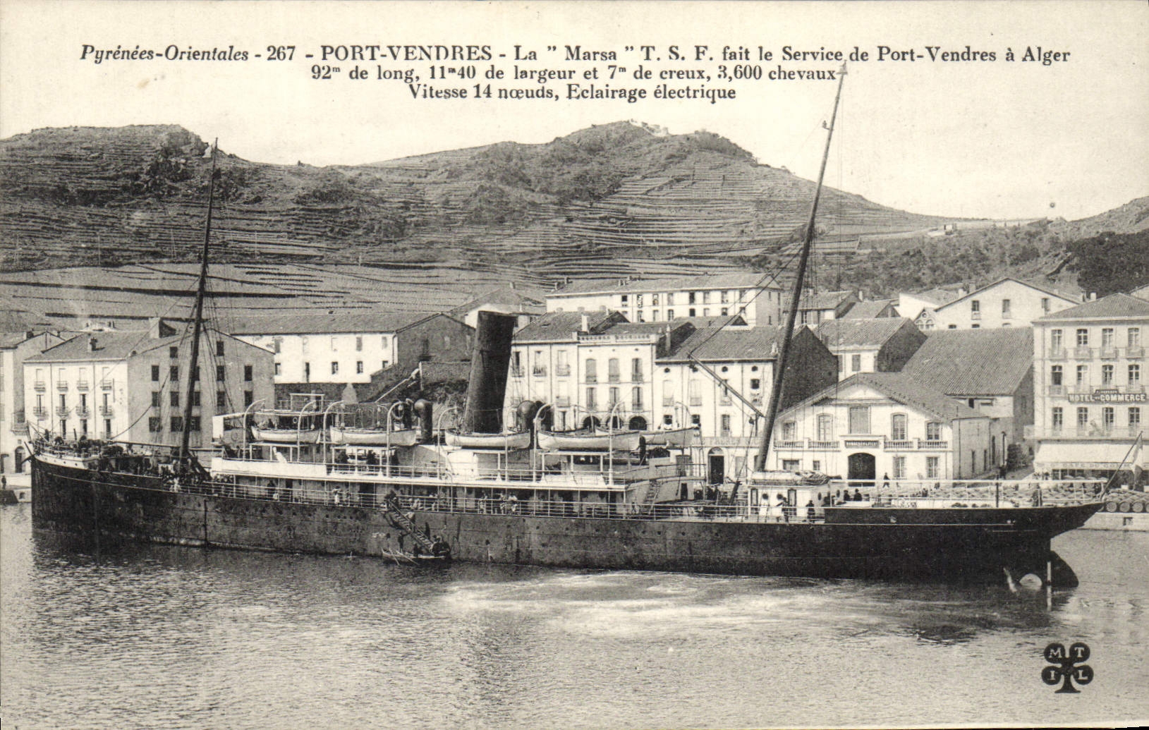 CPA Bateau Port Vendres La Marsa TSF fait le service de Port Vendres a Alger 