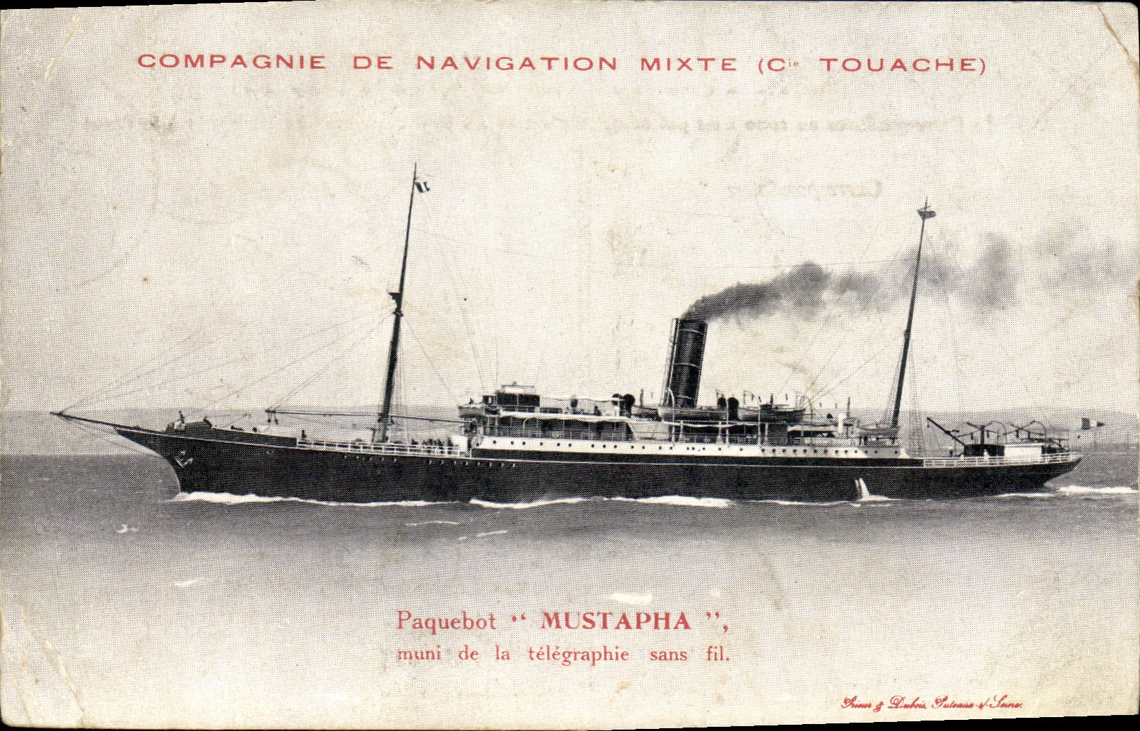 Vintage Postcard mixed Boat Shipping company Co Touache Mustapha Steamer