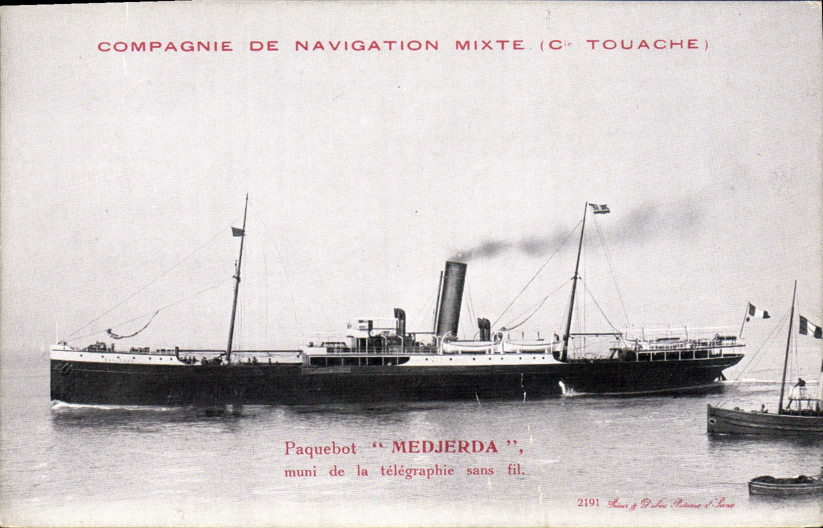 Vintage Postcard mixed Boat Shipping company Co Touache Medjerda Steamer
