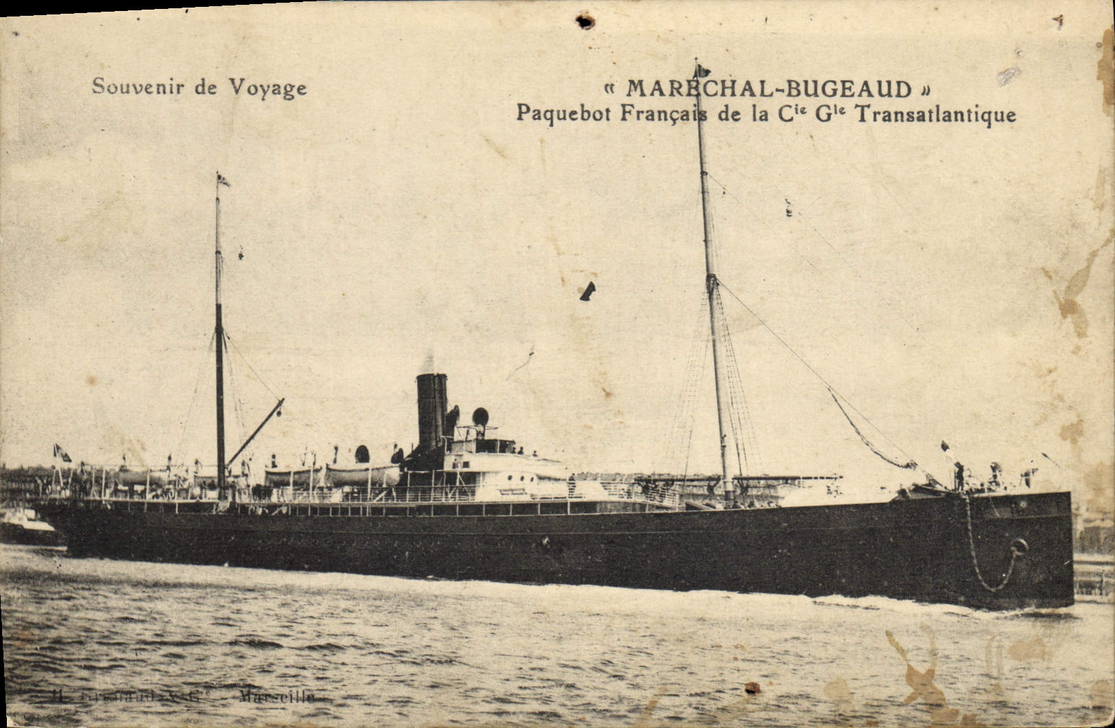 Vintage Postcard Boat Marshal Bugeaud French Steamer of the Co Gle Transatlantiuque