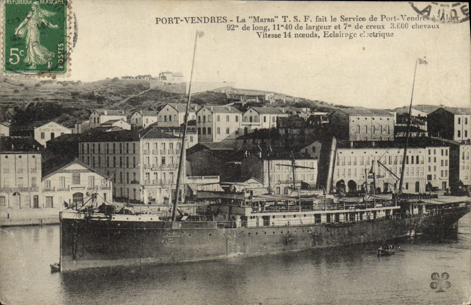 CPA Bateau Port Vendres La Marsa TSF fait le service de Port Vendres a Alger 
